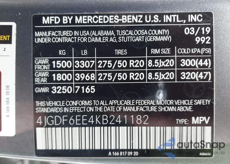 2019 Mercedes-Benz Gls 450 4Matic from USA, damaged, VIN 4JGDF6EE4KB241182